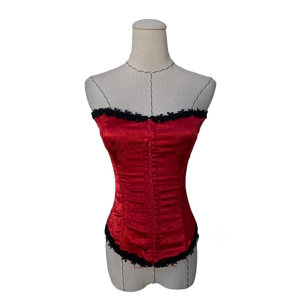 Fredericks Of Hollywood Red Satin Bustier Corset Top size 32 Holiday